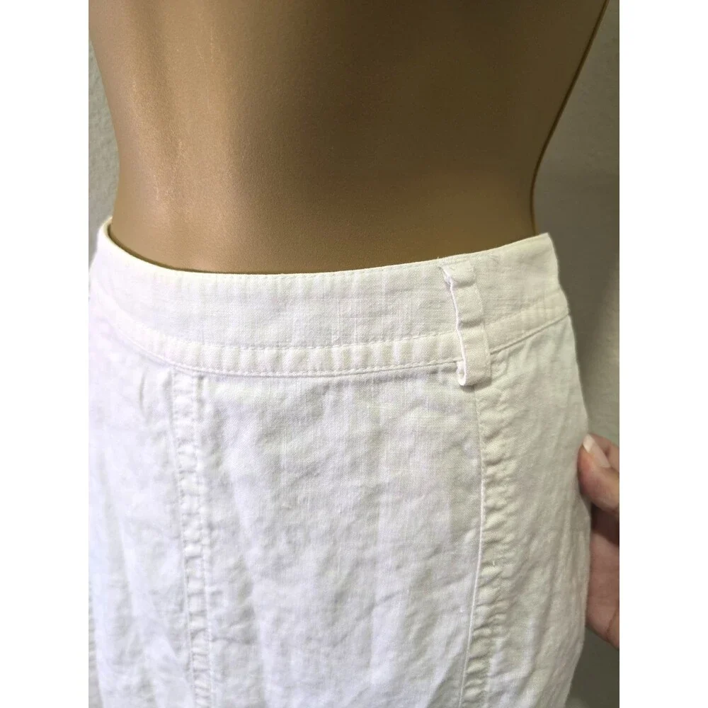 Liz Claiborne 100% Linen Midi Skirt Sz 8 White Coastal Minimalist Peasant Modest